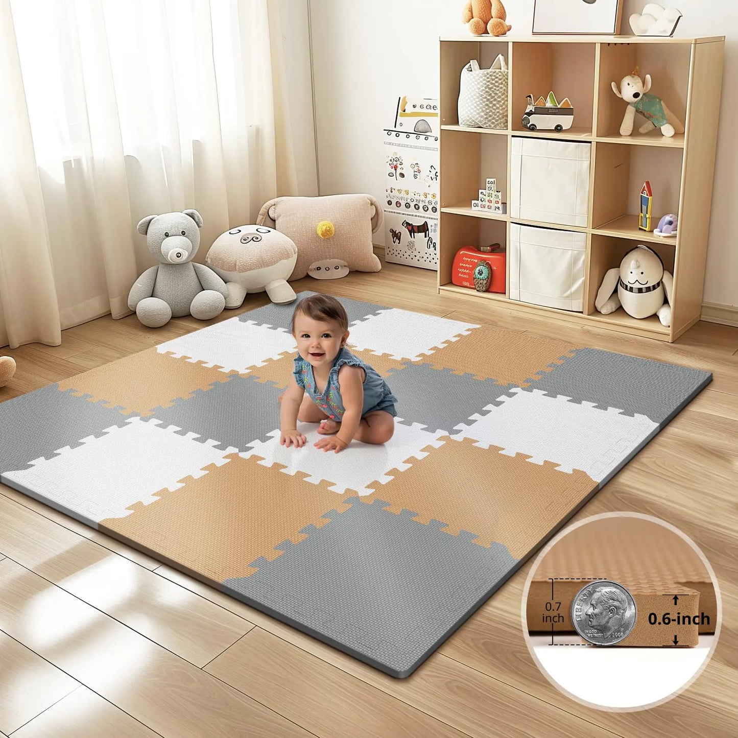 16 Tiles Baby Play Mat for Floor EVA Foam Baby Floor Play Mat with 0.6 Inch Thick Interlocking Foam Tiles Foam Floor Tiles for Baby Toddlers and Kids
