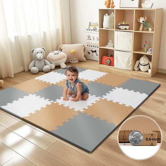 16 Tiles Baby Play Mat for Floor EVA Foam Baby Floor Play Mat with 0.6 Inch Thick Interlocking Foam Tiles Foam Floor Tiles for Baby Toddlers and Kids