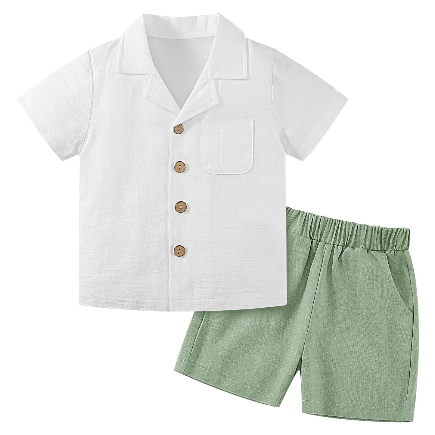 Baby Boy Clothes Set Toddler Summer Outfit Cotton Linen Short Sleeve T-Shirt Tops Pocket Button-Down Shirt Shorts Set