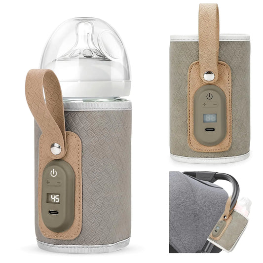YZNlife Baby Bottle Warmer Baby Bottle Warmer Portable Rechargeable Baby Bottle Warmer to Go Temperature Adjustable Portable Baby Bottle Warmer with LED Display (Grey)