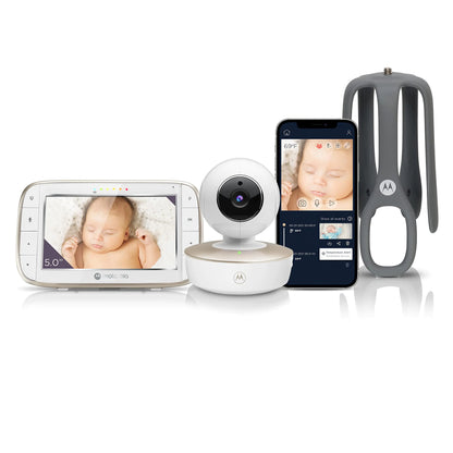 Motorola Baby Monitor VM855 Connect Baby Camera Monitor and Crib Mount - HD 720p Video Connects to Smart Phone App 1000ft Range Two-Way Audio Remote Pan-Tilt-Zoom Room Temperature Music