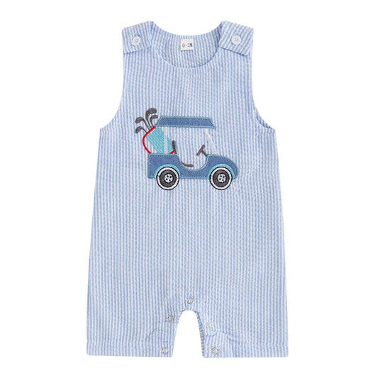 Baby Boy Tank Romper Golf Hole in One Birthday Outfit Boy Summer Striped Sleeveless Jumpsuit 1st Birthday Gift (Blue White 3-6 Months)