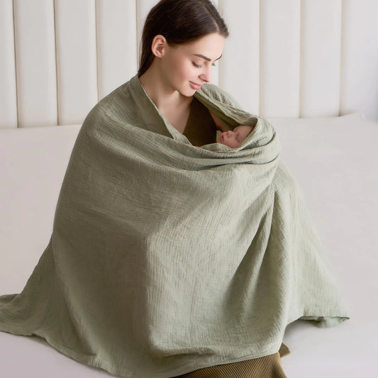 SUNSHE Nursing Cover for Breastfeeding Multi-use Nursing Covers - 100% Cotton Privacy Breathable Nursing Cover - Soft Muslin Nursing Covers for Mother Nursing Apron (Light Green)