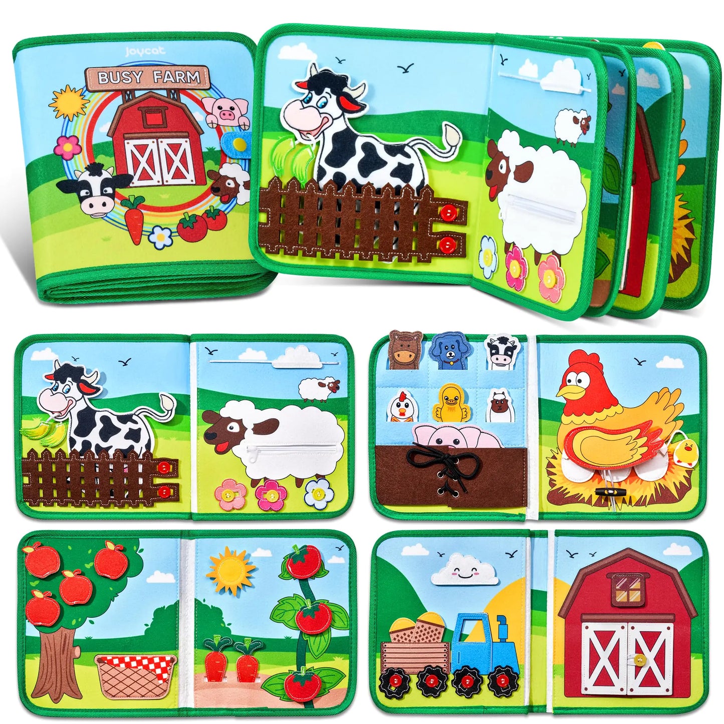 JoyCat Farm Busy Book for Toddlers 1-3 - Busy Board for 1 Year Old Boy Girl Toys Birthday Gift Educational Quiet Activity Book with Life Skills Toddler Toys Gifts 1-2