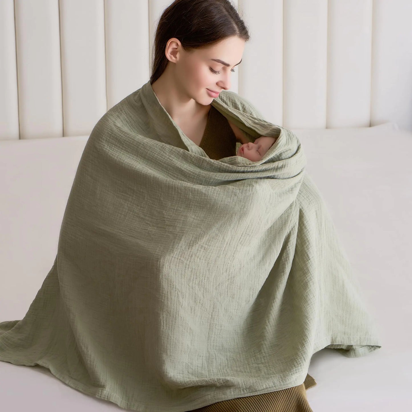 SUNSHE Nursing Cover for Breastfeeding Multi-use Nursing Covers - 100% Cotton Privacy Breathable Nursing Cover - Soft Muslin Nursing Covers for Mother Nursing Apron (Light Green)