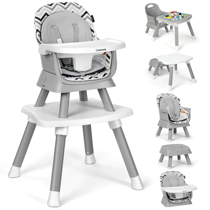 Cowiewie 8 in 1 Baby High Chair for Babies & Toddlers Table and Chair Set Building Block Table Highchair with Safety Harness Removable Tray(Wavy)