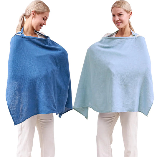 Trendyline Muslin Nursing Covers for Breastfeeding - Privacy Nursing Cover Breastfeeding Cover - Breast Feeding Cover for Mom Breathable Blue