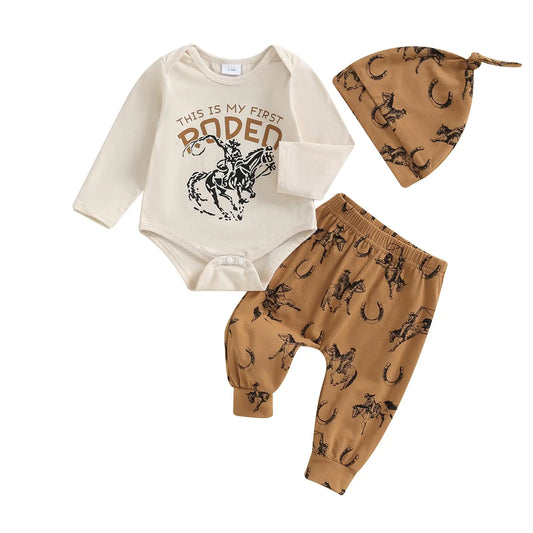 Madjtlqy Little Dude Newborn Baby Boy Fall Clothes Long Romper Bodysuit Jogger Pants Set 3Pcs Infant Coming Home Outfit (Khaki cattle 3-6 Months)
